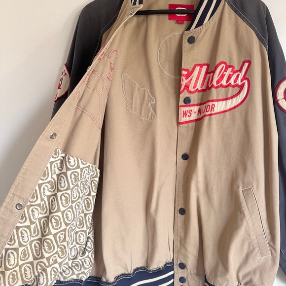 Ecko Unlimited Varsity Bomber Jacket 100% Cotton Canva Patched L Vintage USA - Picture 3 of 15